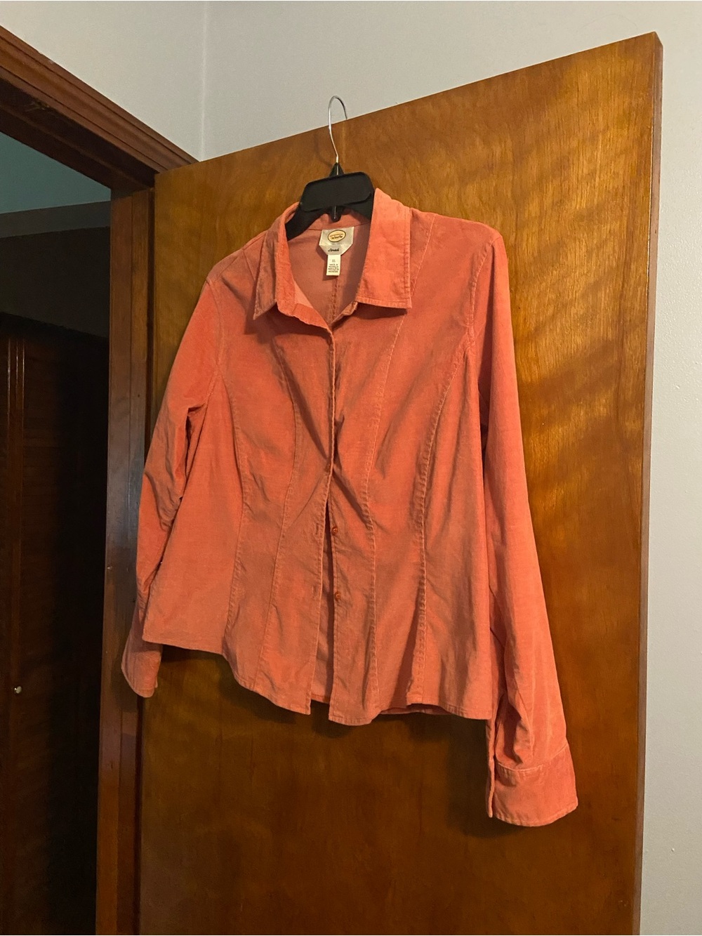 Talbots Coral Button-Front Corduroy Shirt